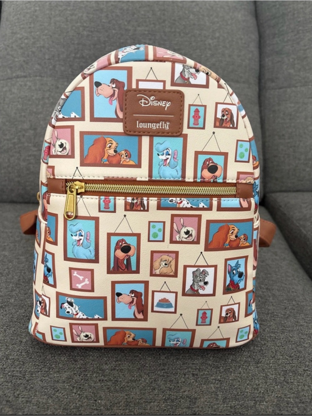 Loungefly Disney Framed Dogs Cream and Brown Mini Backpack